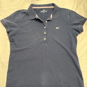 Vineyard Vines Navy Polo with Pink Contrast Trim